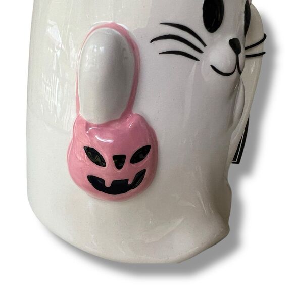 Cobwebs & Cauldrons Hand Painted Cat Pink Bow Halloween Mug - Picture 3 of 10